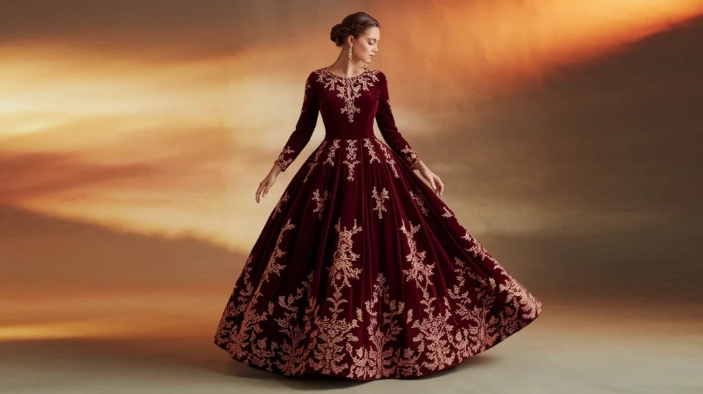 Embroidered Velvet Dress