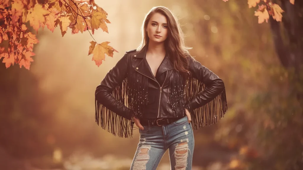 Fringe Leather Jacket & Ripped Skinny Jeans