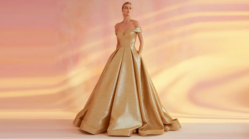 Gold Off-Shoulder Dress