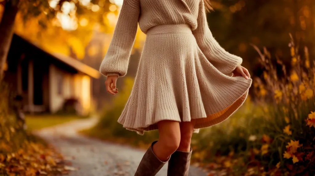 Knit Sweater Dress with Knee-High Boots
