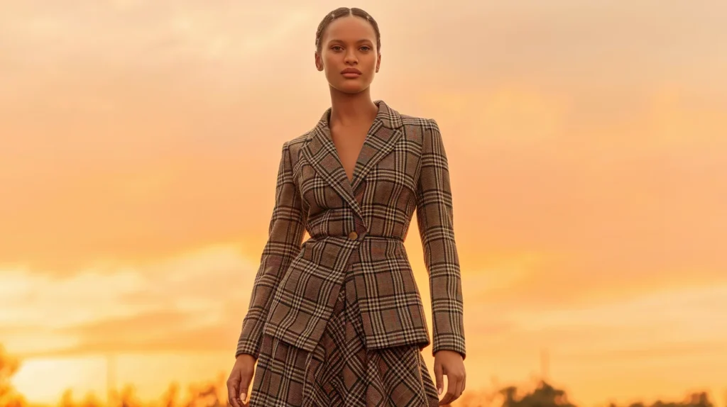 Plaid Skirt & Blazer Combo – Example: Burberry, Wool Plaid Blazer & Skirt Set